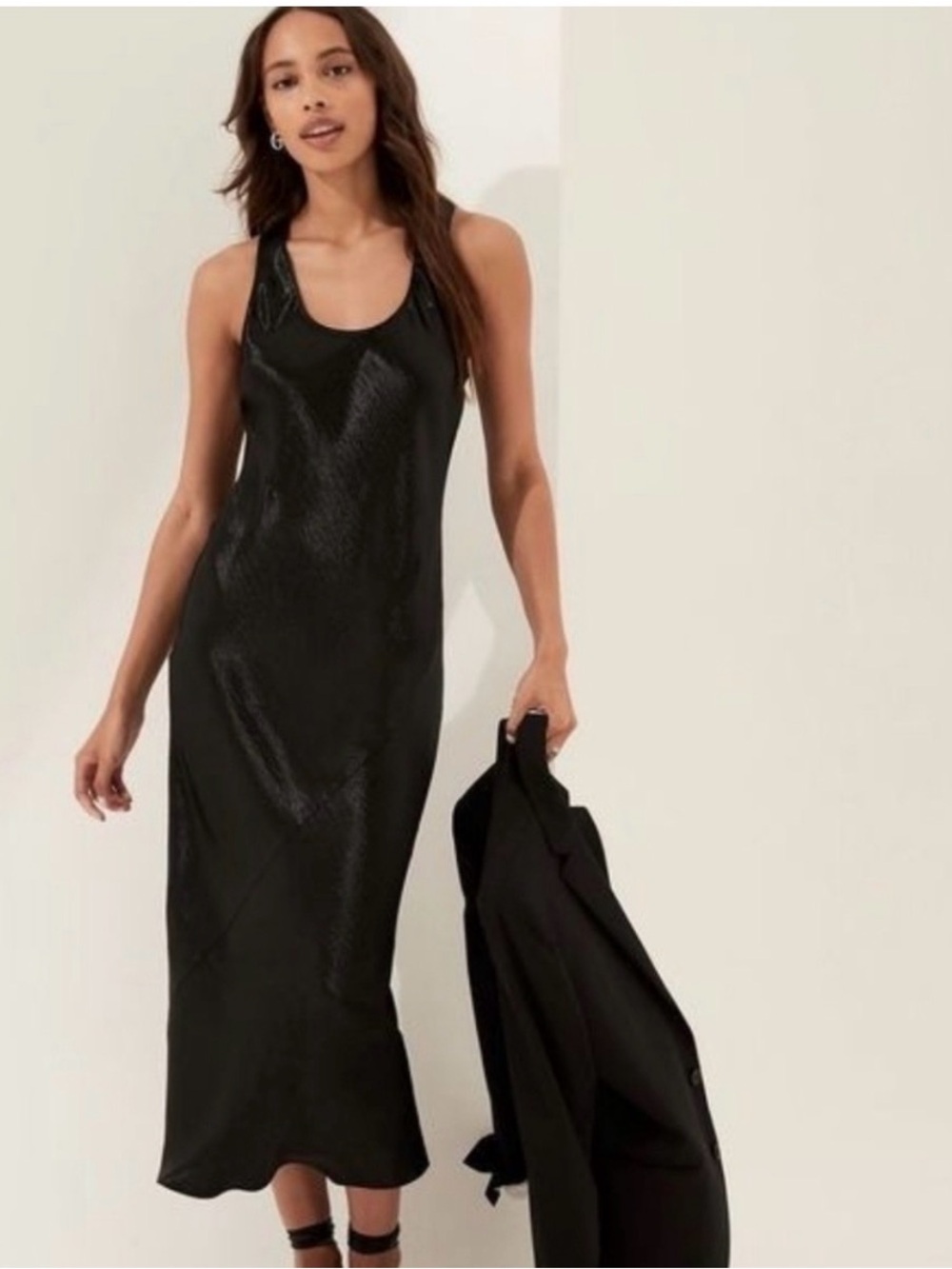 Banana Republic Black Maxi Racerback Satin Slip Dress